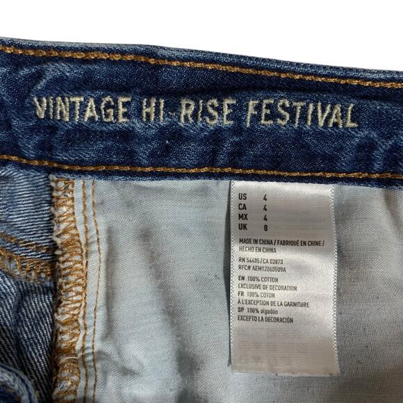 American Eagle Vintage Hi Rise Festival Jean Shorts Flowers Bird Blue Women's 4 - Picture 9 of 11